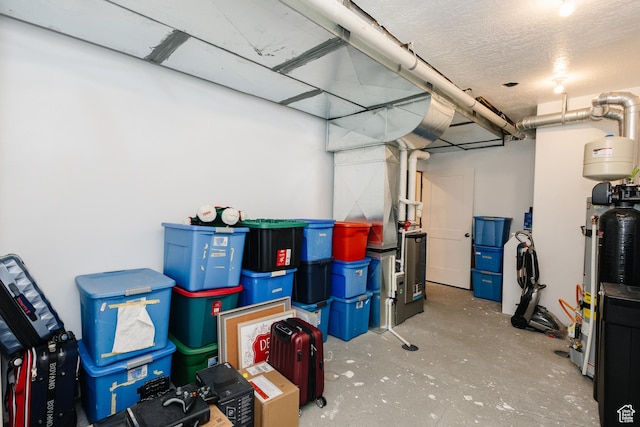 basement featuring a textured ceiling