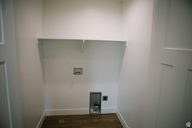 laundry room featuring hookup for a washing machine, dark wood-type flooring, and hookup for an electric dryer