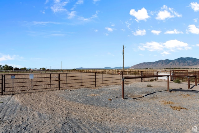 view of yard featuring a mountain view and a rural view