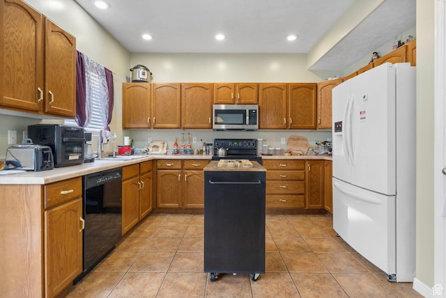 6854 W Callery S, West Jordan, UT 84081 - kitchen with black appliances, a kitchen island, light tile patterned floors, and sink