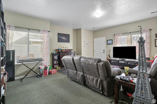 6854 W Callery S, West Jordan, UT 84081 - carpeted living room featuring a textured ceiling