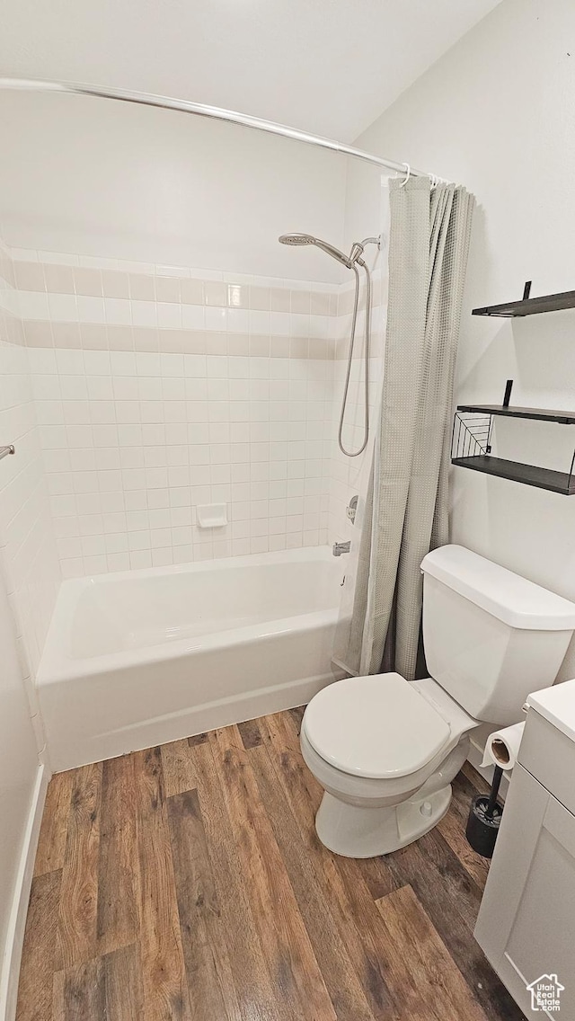 1303 N Riverside Ave Unit 36, Provo, UT 84604 - bathroom featuring wood finished floors, vanity, and shower / bathtub combination with curtain