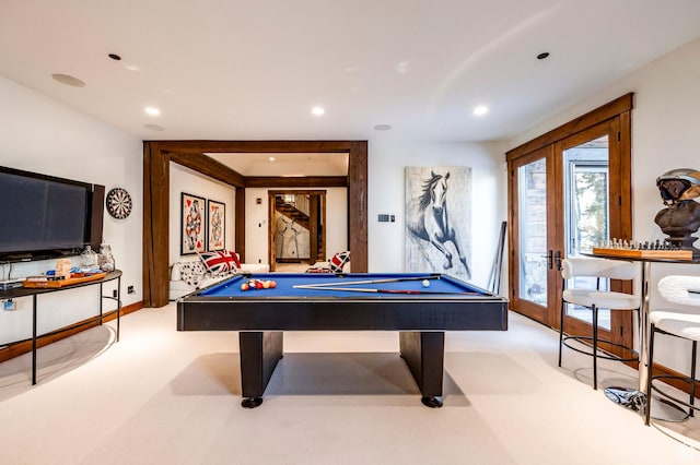 26 White Pine Canyon Rd, Park City, UT 84060 - recreation room featuring light carpet, french doors, and pool table