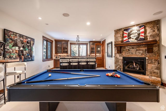 26 White Pine Canyon Rd, Park City, UT 84060 - game room featuring bar, a fireplace, and pool table