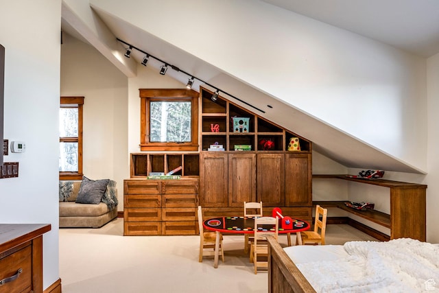 26 White Pine Canyon Rd, Park City, UT 84060 - interior space with track lighting, light colored carpet, and vaulted ceiling