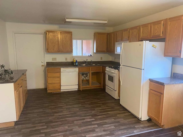 312 N 500 E, Vernal, UT 84078 - kitchen featuring white appliances, sink, and dark wood-type flooring