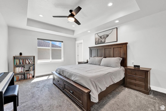 1021 N 600 E, Morgan, UT 84050 - bedroom with carpet flooring, a tray ceiling, baseboards, recessed lighting, and ceiling fan