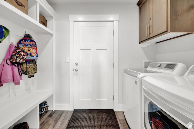 1021 N 600 E, Morgan, UT 84050 - clothes washing area featuring cabinet space, washing machine and dryer, and light wood finished floors
