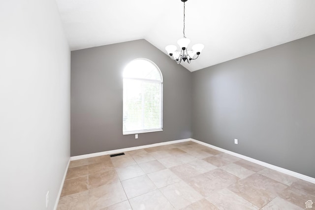 3568 N 500 E, North Ogden, UT 84414 - empty room with a chandelier, lofted ceiling, light tile patterned flooring, and baseboards