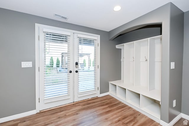 3568 N 500 E, North Ogden, UT 84414 - mudroom with french doors, baseboards, wood finished floors, and recessed lighting