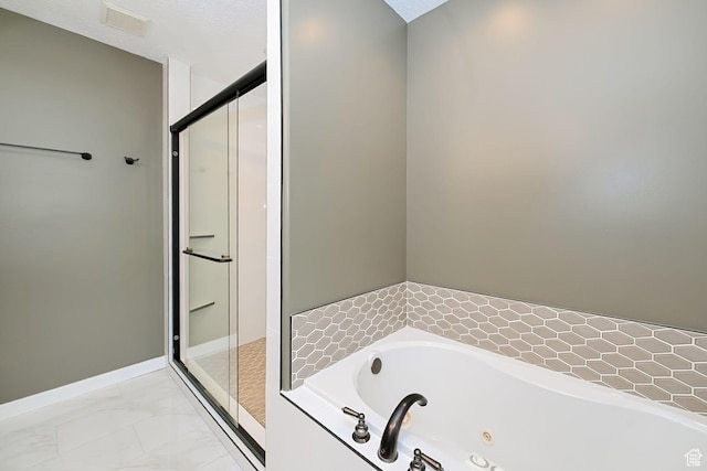 3568 N 500 E, North Ogden, UT 84414 - bathroom with a shower stall, a tub with jets, and marble look tiles