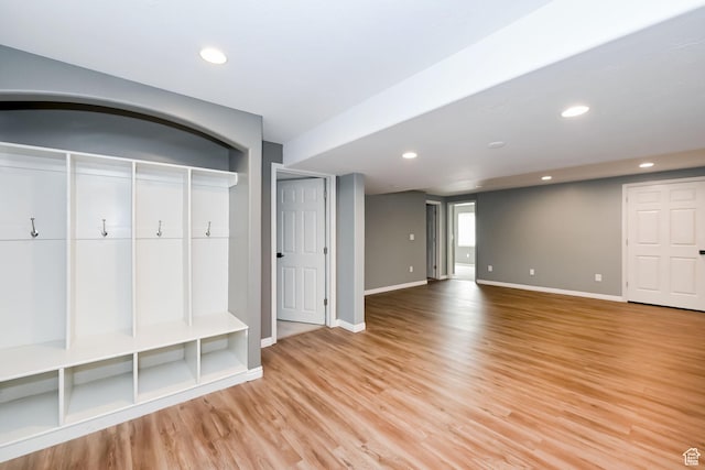 3568 N 500 E, North Ogden, UT 84414 - mudroom with light wood-style flooring, baseboards, and recessed lighting