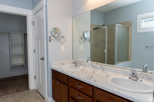 1645 W 430 N, Lindon, UT 84042 - bathroom featuring tile patterned flooring, vanity, and a shower with shower door