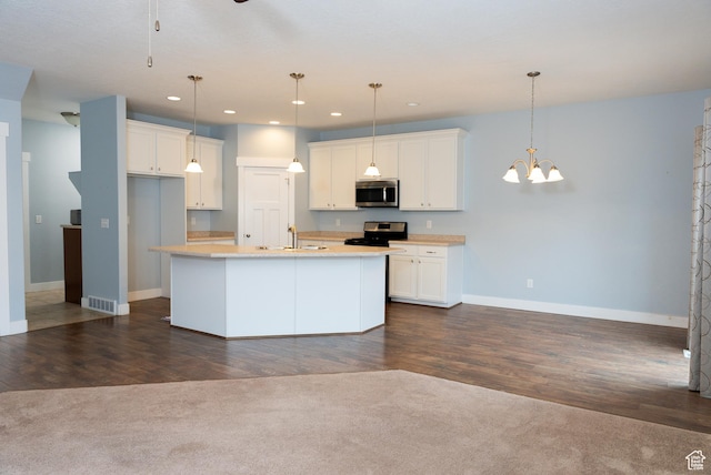 1645 W 430 N, Lindon, UT 84042 - kitchen with white cabinets, pendant lighting, stainless steel appliances, and an island with sink