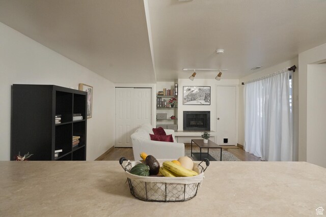 bedroom with wood-type flooring and a closet