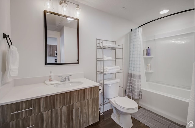 6495 Serviceberry Dr Unit B205, Park City, UT 84098 - full bathroom with hardwood / wood-style floors, vanity, toilet, and shower / bathtub combination with curtain