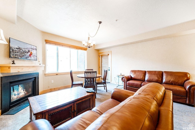 2653 Canyon Resort Dr Unit 227, Park City, UT 84098 - living room featuring light colored carpet, a textured ceiling, and a chandelier
