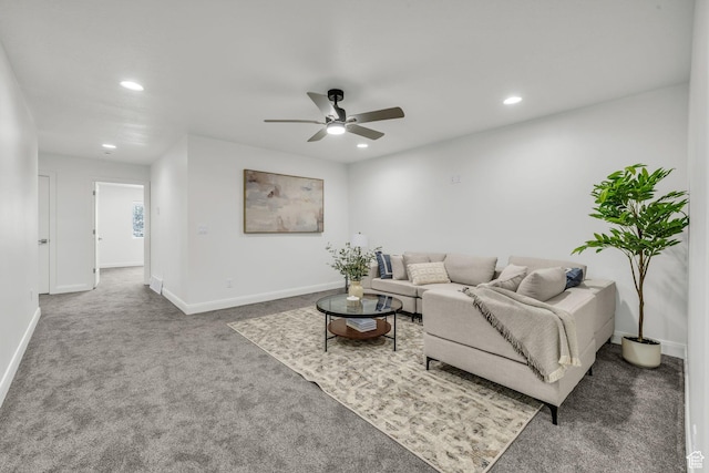 233 E Burch Creek Pl S, Ogden, UT 84405 - carpeted living room featuring recessed lighting, baseboards, and a ceiling fan