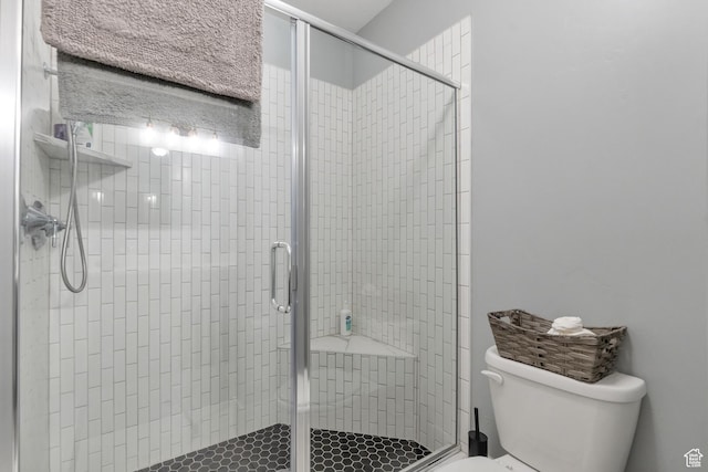 bathroom with toilet and a shower stall