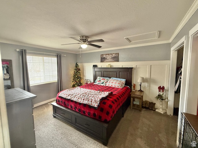 952 W 675 N, Tremonton, UT 84337 - bedroom with ceiling fan, ornamental molding, carpet, and a textured ceiling
