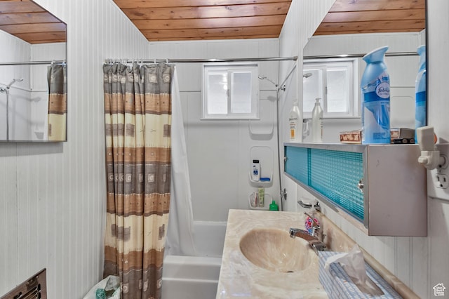 51 Aspen Loop 51&52, Oakley, UT 84055 - full bathroom with wood ceiling, shower / tub combo with curtain, and vanity