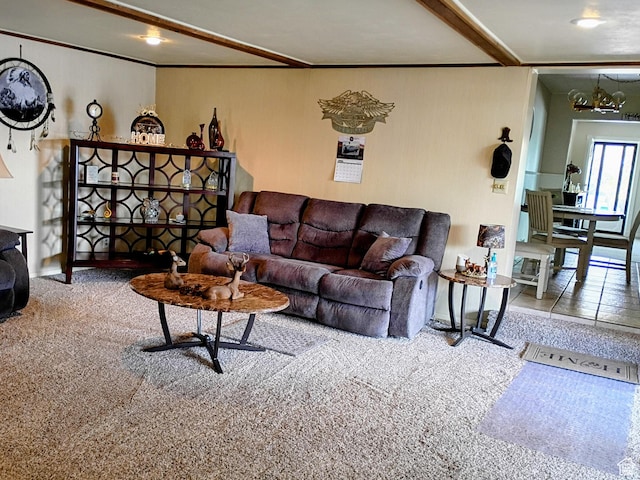 living area featuring a notable chandelier