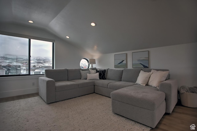 585 N Amber Ln, Garden City, UT 84028 - living room with hardwood / wood-style flooring and vaulted ceiling