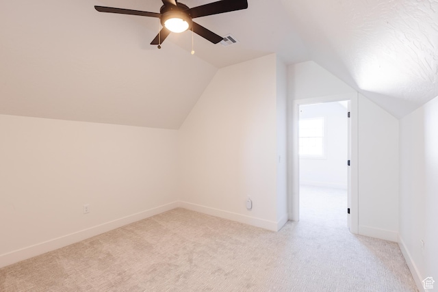 3305 W 2610 S, Hurricane, UT 84737 - additional living space featuring a ceiling fan, light carpet, visible vents, and vaulted ceiling