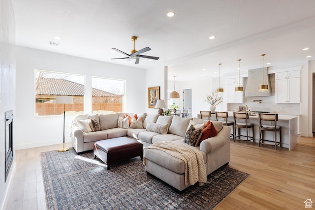 3305 W 2610 S, Hurricane, UT 84737 - living area featuring recessed lighting, baseboards, light wood finished floors, ceiling fan, and visible vents