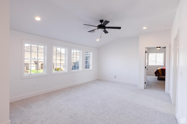 3305 W 2610 S, Hurricane, UT 84737 - spare room with light colored carpet, lofted ceiling, a ceiling fan, and recessed lighting