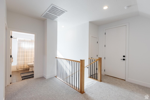 3305 W 2610 S, Hurricane, UT 84737 - hallway featuring carpet, an upstairs landing, visible vents, recessed lighting, and baseboards
