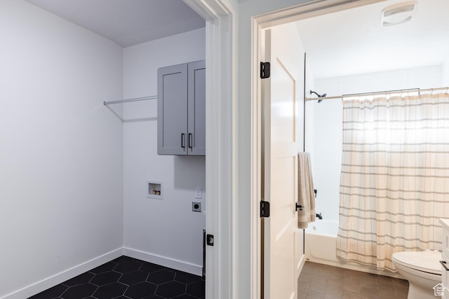 3305 W 2610 S, Hurricane, UT 84737 - washroom with hookup for an electric dryer, dark tile patterned floors, cabinet space, and hookup for a washing machine