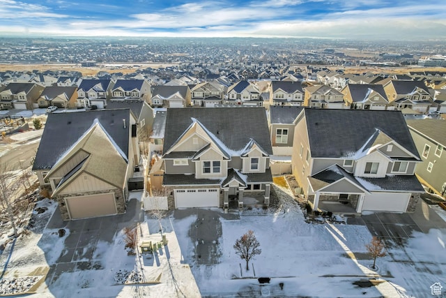 birds eye view of property with a residential view