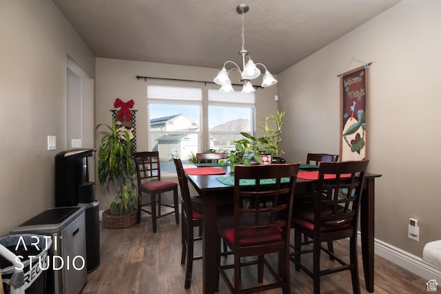 dining room featuring dark hardwood / wood-style floors and a notable chandelier