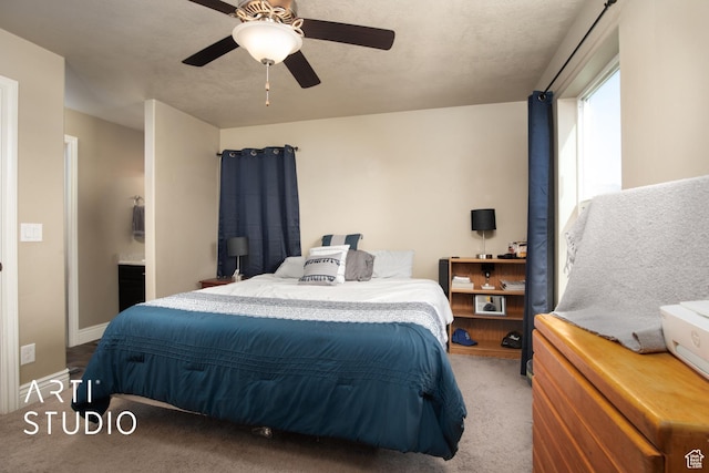 bedroom with carpet flooring and ceiling fan