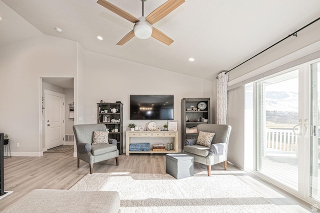 638 E Canyon Rim Rd N, Smithfield, UT 84335 - living room with ceiling fan, light hardwood / wood-style flooring, and lofted ceiling