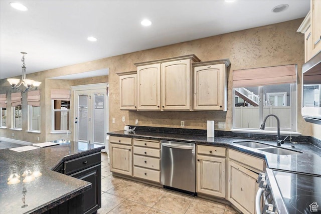 2493 S Aster Way, Saratoga Springs, UT 84045 - kitchen with a sink, decorative light fixtures, dishwasher, and light brown cabinetry