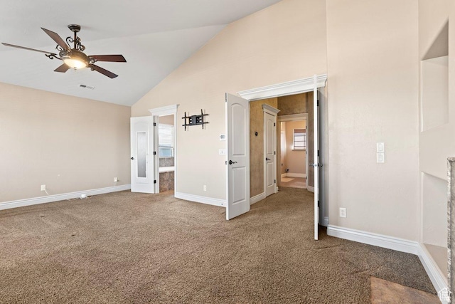 2493 S Aster Way, Saratoga Springs, UT 84045 - unfurnished bedroom featuring ensuite bathroom, high vaulted ceiling, visible vents, baseboards, and carpet