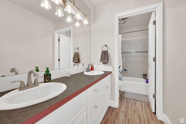 582 W 3900 N, Pleasant View, UT 84414 - full bathroom with toilet, hardwood / wood-style floors, vanity, and shower / tub combo with curtain