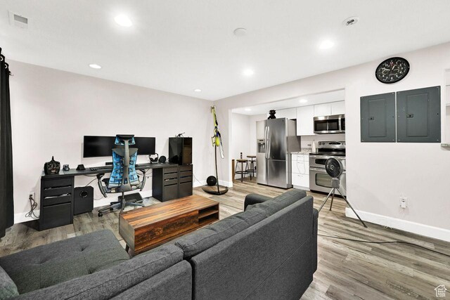 582 W 3900 N, Pleasant View, UT 84414 - living room with light wood-type flooring and electric panel
