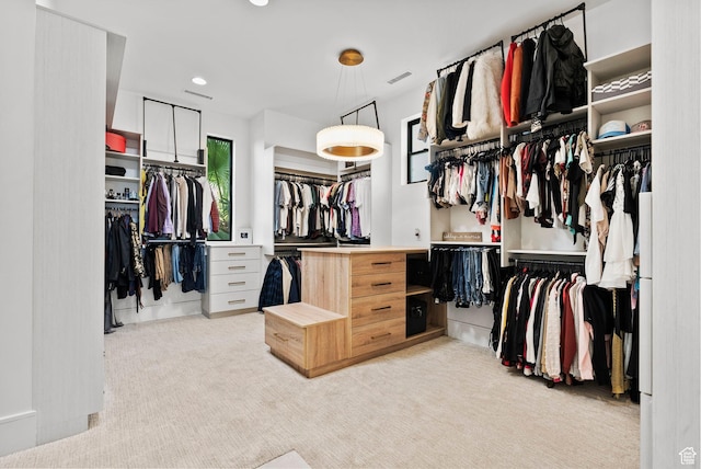 spacious closet with light colored carpet