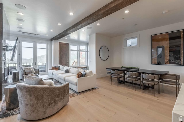 1269 Rothwell Rd, Park City, UT 84060 - living room featuring beamed ceiling and light wood-type flooring