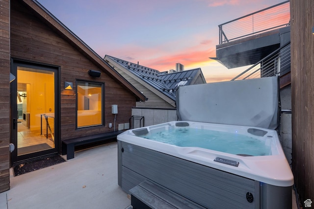 1269 Rothwell Rd, Park City, UT 84060 - patio terrace at dusk featuring a hot tub