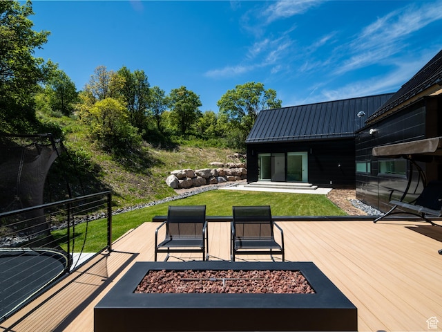 1113 S Quail Holw E, Huntsville, UT 84317 - wooden deck with a fire pit and a yard