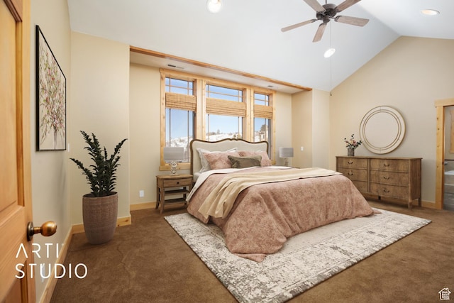7352 Pine Dr, Park City, UT 84098 - carpeted bedroom featuring ceiling fan and lofted ceiling