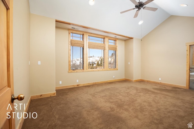 7352 Pine Dr, Park City, UT 84098 - carpeted empty room with ceiling fan and lofted ceiling