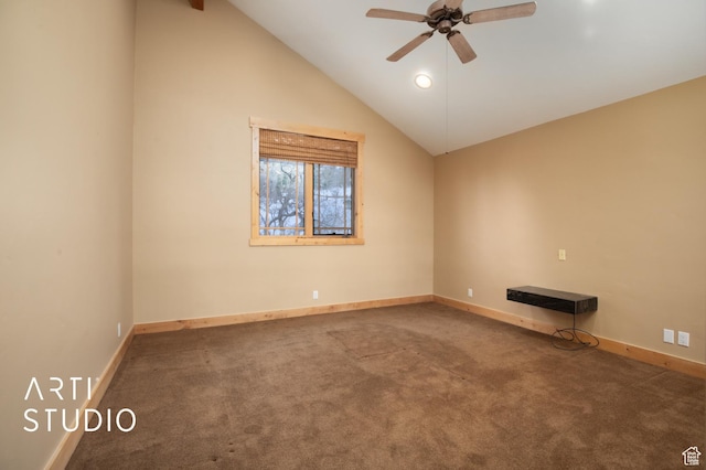 7352 Pine Dr, Park City, UT 84098 - carpeted spare room with vaulted ceiling with beams and ceiling fan