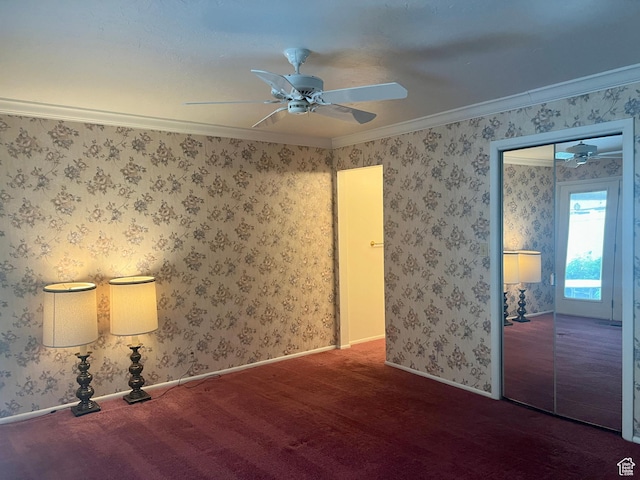 1581 E 6470 S, Murray, UT 84121 - unfurnished bedroom featuring crown molding, baseboards, carpet floors, and a ceiling fan