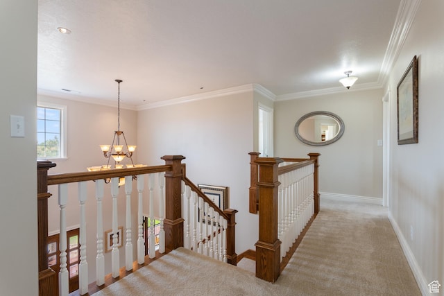 650 E 600 S, Spring City, UT 84662 - corridor with an upstairs landing, a chandelier, ornamental molding, and carpet floors