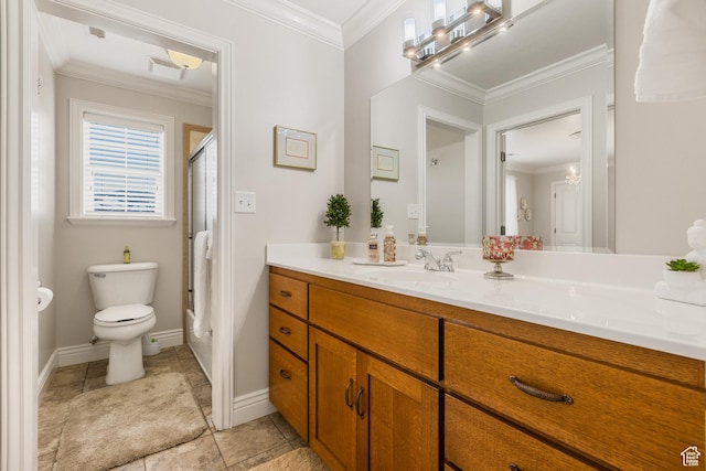 650 E 600 S, Spring City, UT 84662 - bathroom with vanity, toilet, a shower with shower door, and crown molding